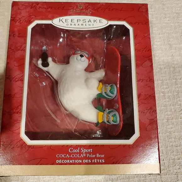 Hallmark Keepsake Ornament "Cool Sport" 2001 Coca-Cola Polar Bear Snow Boarding - Picture 2 of 4